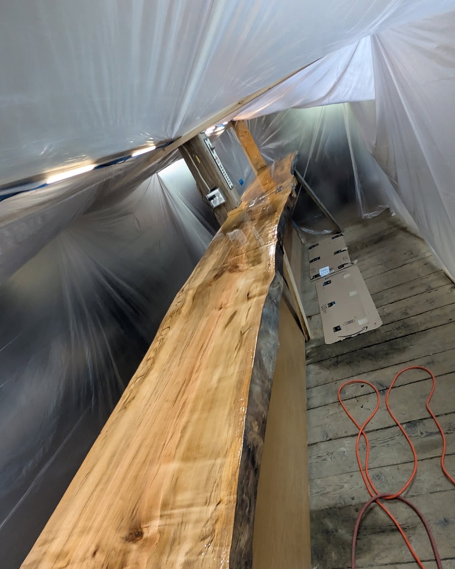 Handcrafted live-edge bar at Small Farm Brewery